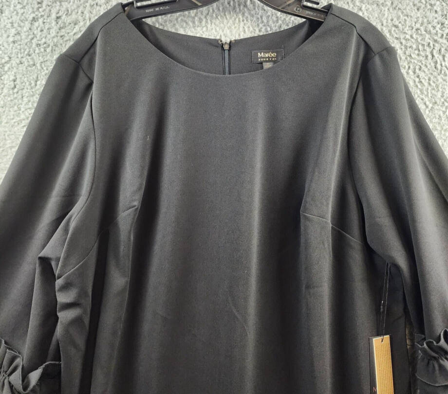 Maree Pour Toi Plus Ruffle-Cuff Shift Dress Women's 20 Black Round Neck 3/4 Zip