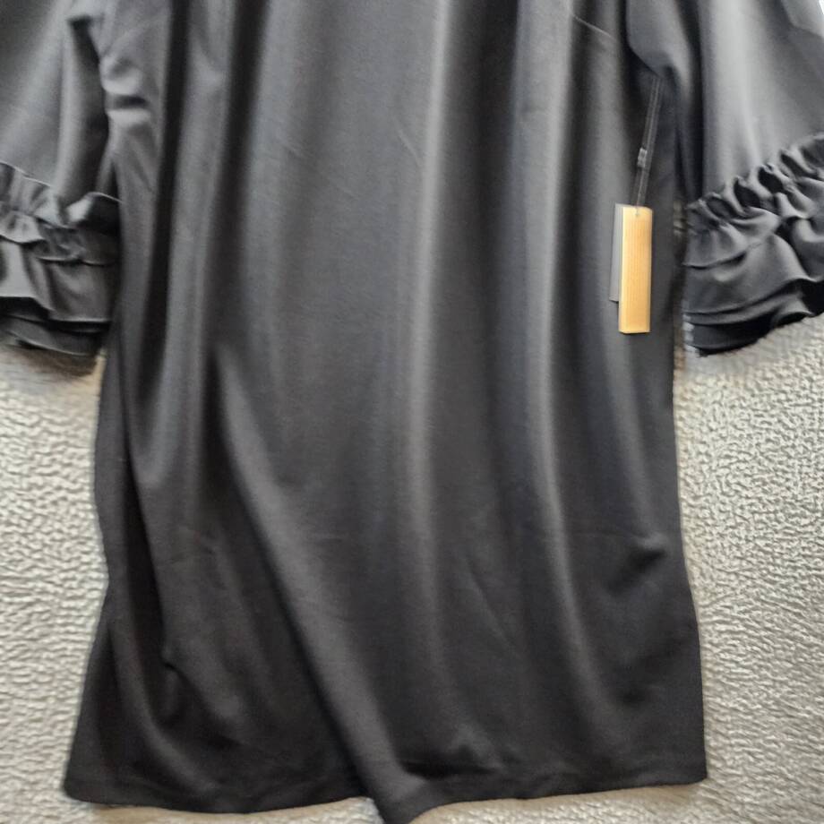 Maree Pour Toi Plus Ruffle-Cuff Shift Dress Women's 20 Black Round Neck 3/4 Zip