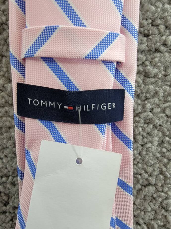 Tommy Hilfiger Silk Blend Oxford Stripe Tie Men's Pink Adjustable~