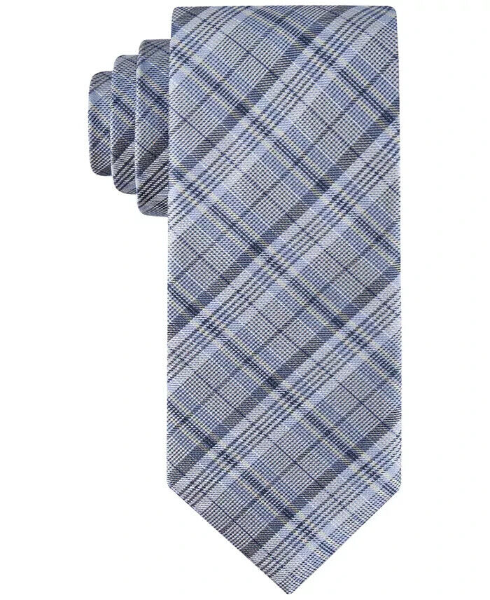 Calvin Klein Silk Blend Layered Plaid Tie Men's Blue Adjustable