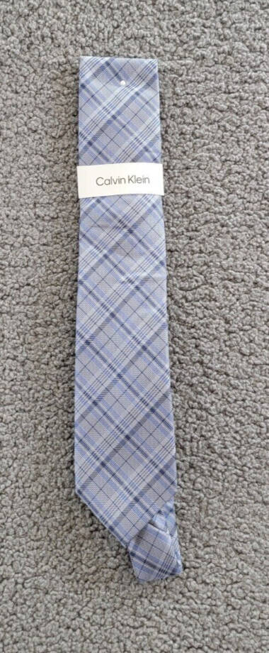 Calvin Klein Silk Blend Layered Plaid Tie Men's Blue Adjustable