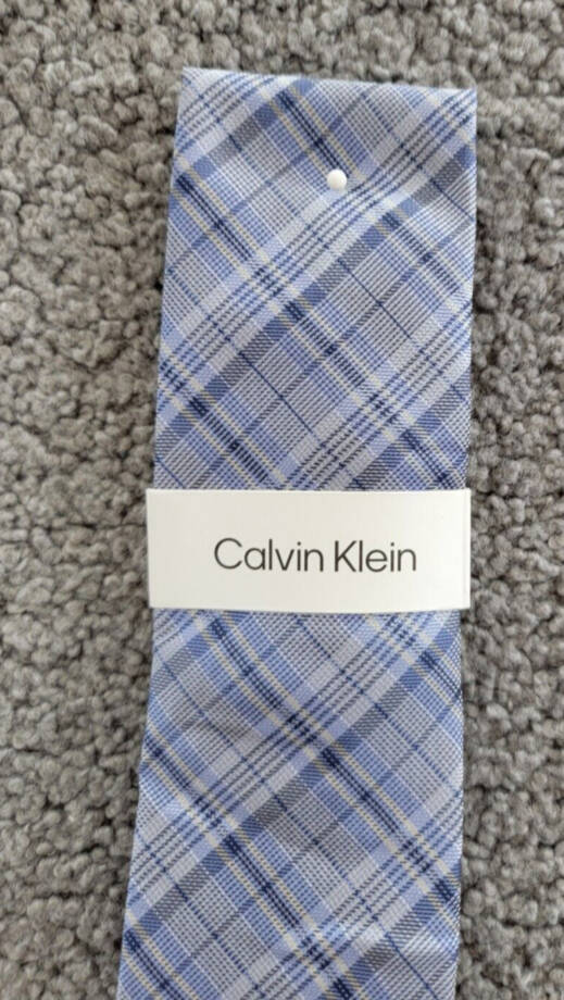 Calvin Klein Silk Blend Layered Plaid Tie Men's Blue Adjustable