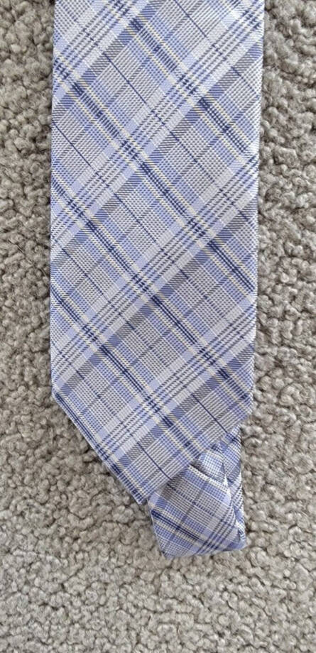 Calvin Klein Silk Blend Layered Plaid Tie Men's Blue Adjustable