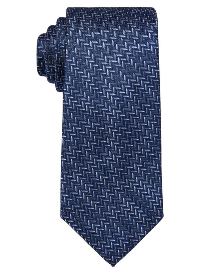 Michael Kors Classic Design Herringbone Tie Men's One Size Navy Pointed Style