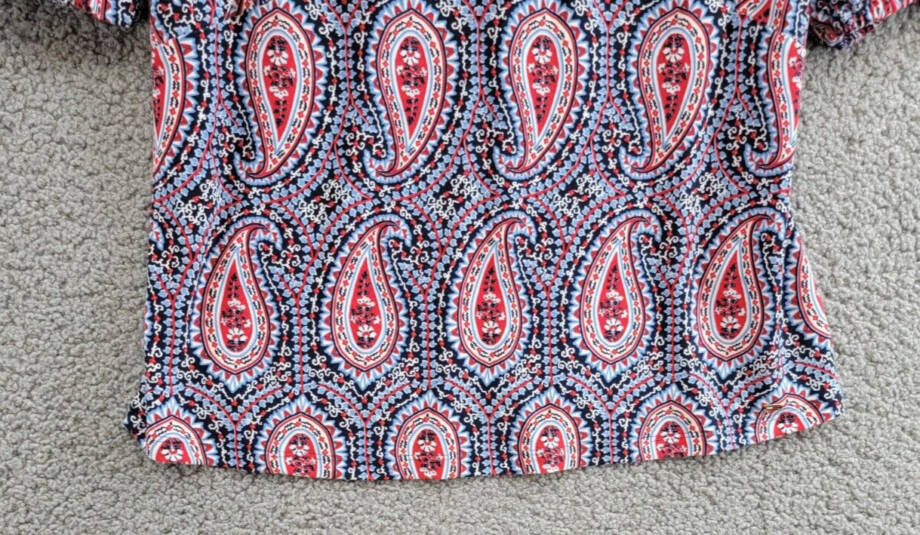 Tommy Hilfiger Print Smocked Top Womens S Midnight Paisley Pattern Short Sleeves