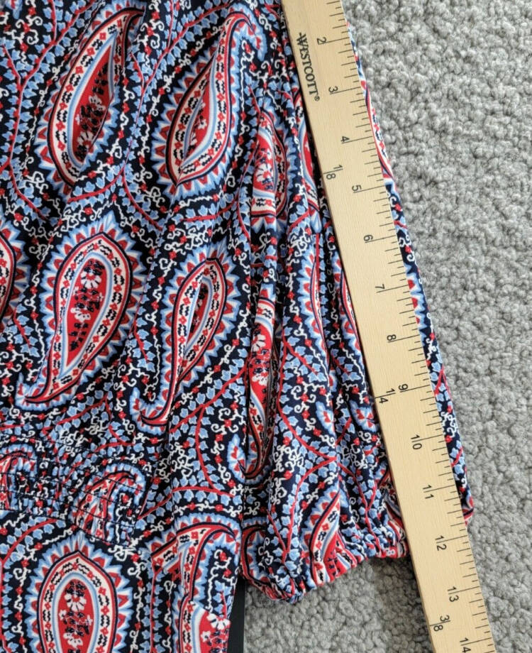 Tommy Hilfiger Print Smocked Top Womens S Midnight Paisley Pattern Short Sleeves