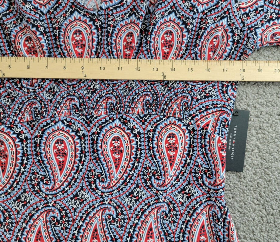 Tommy Hilfiger Print Smocked Top Womens S Midnight Paisley Pattern Short Sleeves