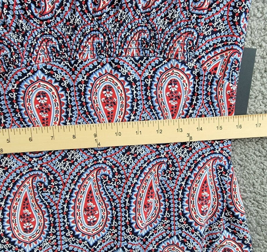 Tommy Hilfiger Print Smocked Top Womens S Midnight Paisley Pattern Short Sleeves