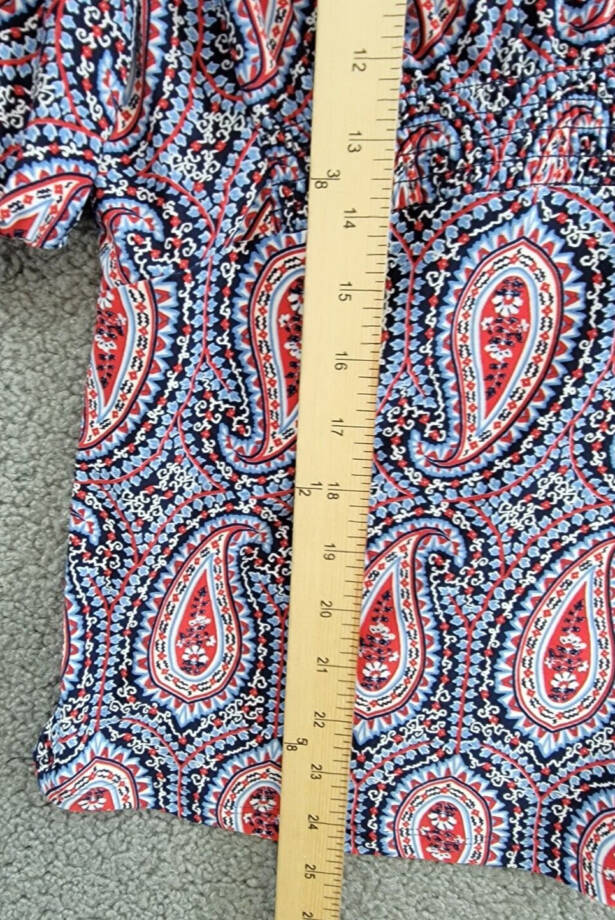 Tommy Hilfiger Print Smocked Top Womens S Midnight Paisley Pattern Short Sleeves