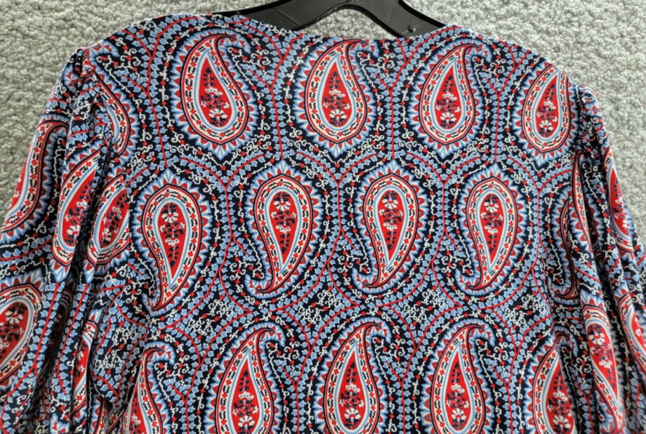 Tommy Hilfiger Print Smocked Top Womens S Midnight Paisley Pattern Short Sleeves