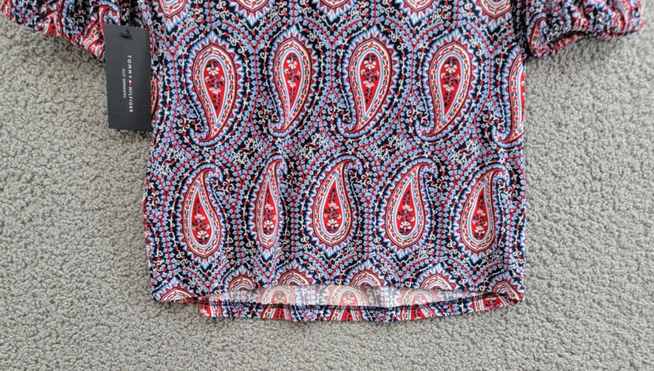 Tommy Hilfiger Print Smocked Top Womens S Midnight Paisley Pattern Short Sleeves