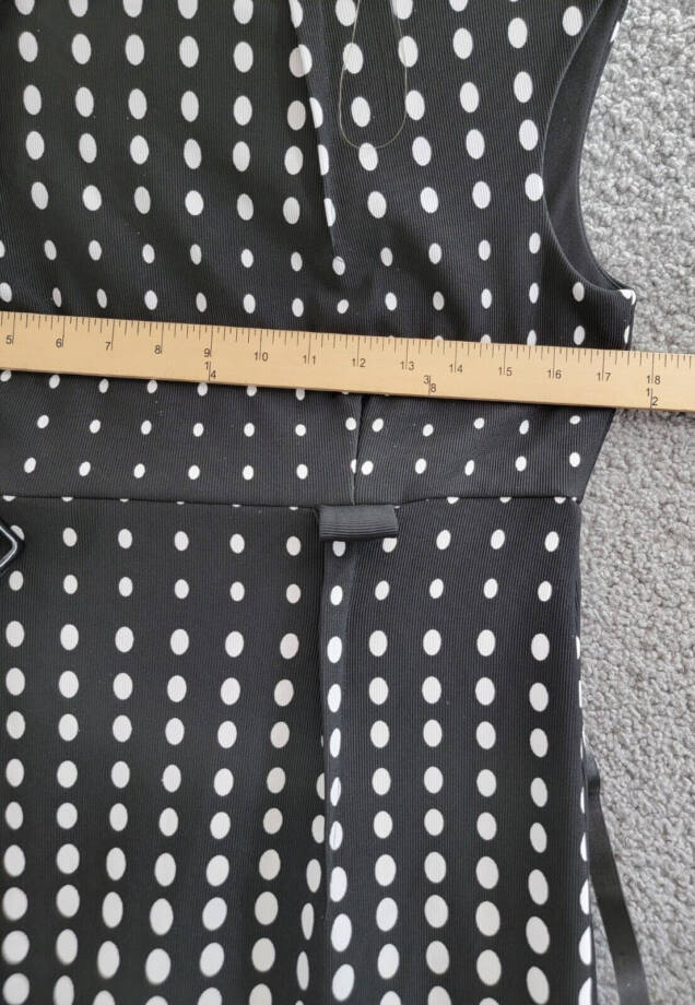 Connected Petite Dotted Cap-Sleeve Belted Sheath Dress Womens 10P Black Back Zip