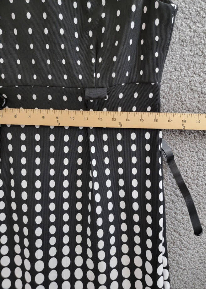Connected Petite Dotted Cap-Sleeve Belted Sheath Dress Womens 10P Black Back Zip