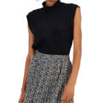 Lucy Paris Elias Rib-Knit Top Women's XS Black Mock Neck Sleeveless Pullover