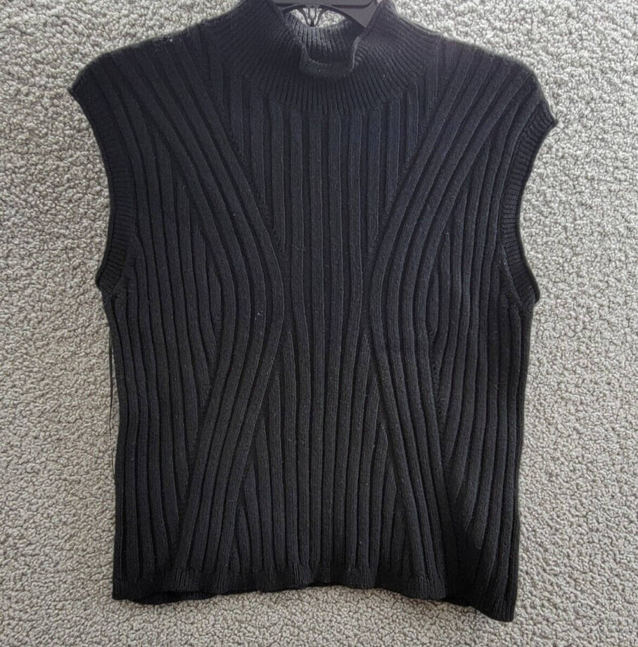 Lucy Paris Elias Rib-Knit Top Women's XS Black Mock Neck Sleeveless Pullover
