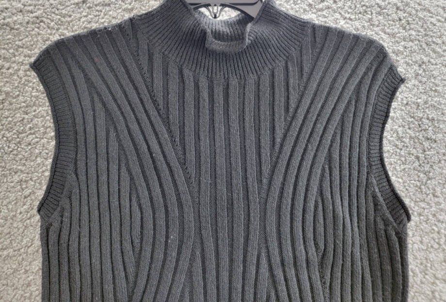 Lucy Paris Elias Rib-Knit Top Women's XS Black Mock Neck Sleeveless Pullover