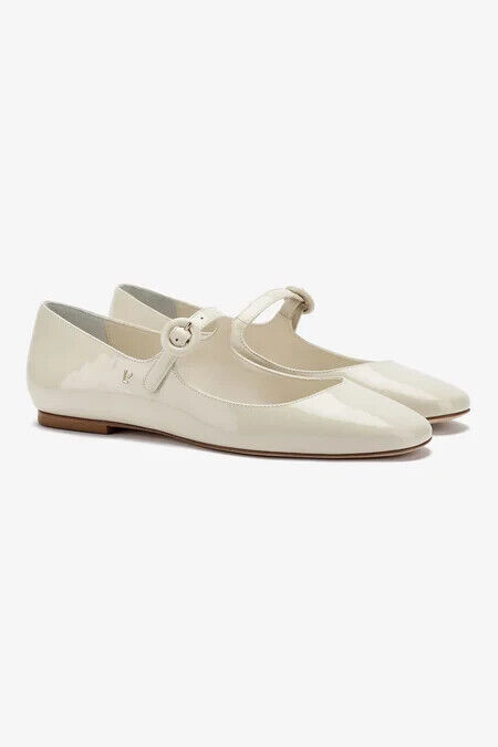 Larroudé Blair Patent Mary Jane Ballerina Flats Women's 6.5 Ivory Buckle Closure