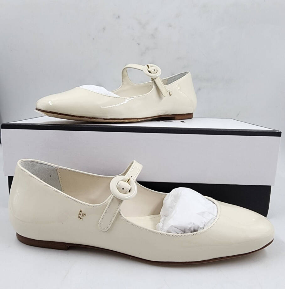 Larroudé Blair Patent Mary Jane Ballerina Flats Women's 6.5 Ivory Buckle Closure
