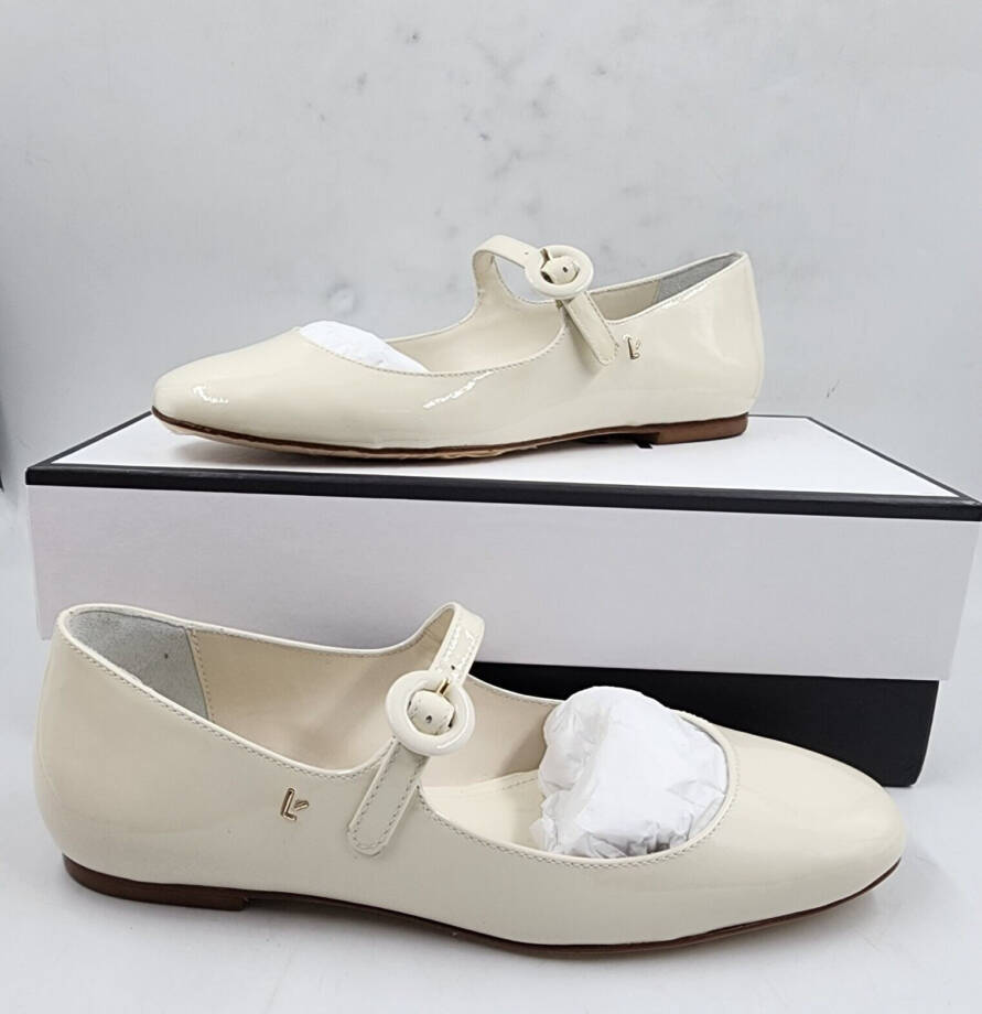 Larroudé Blair Patent Mary Jane Ballerina Flats Women's 6.5 Ivory Buckle Closure