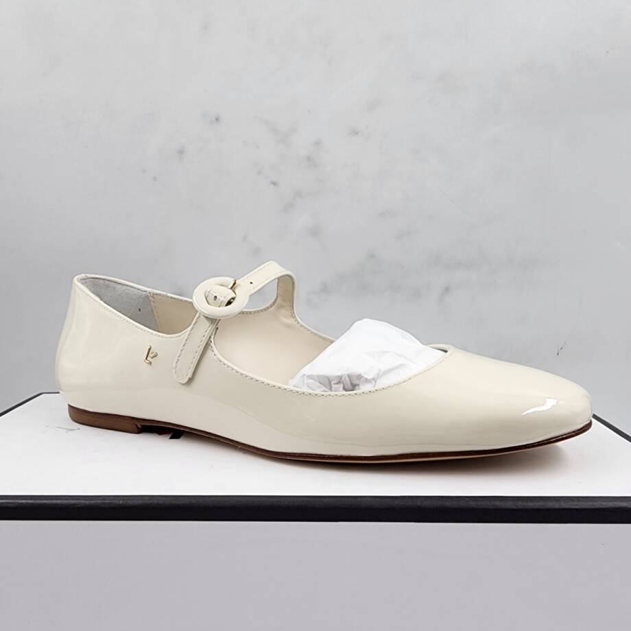 Larroudé Blair Patent Mary Jane Ballerina Flats Women's 6.5 Ivory Buckle Closure