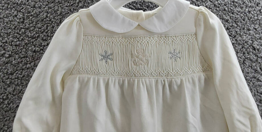 Ralph Lauren Snowflake Smocked Coveralls Baby Girls' 3M White Button Back L/S