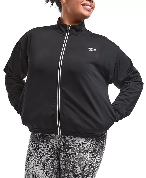 Reebok Plus Size Tricot Zip-Front Long-Sleeve Jacket Women's 2X 18-20W Black