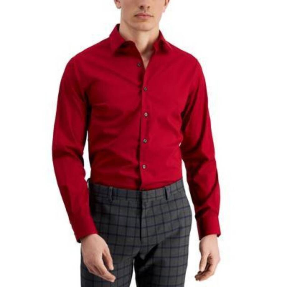 Alfani Slim Fit Stain Resistant Dress Shirt Men's M 34-35/15-15.5 Crimson Red