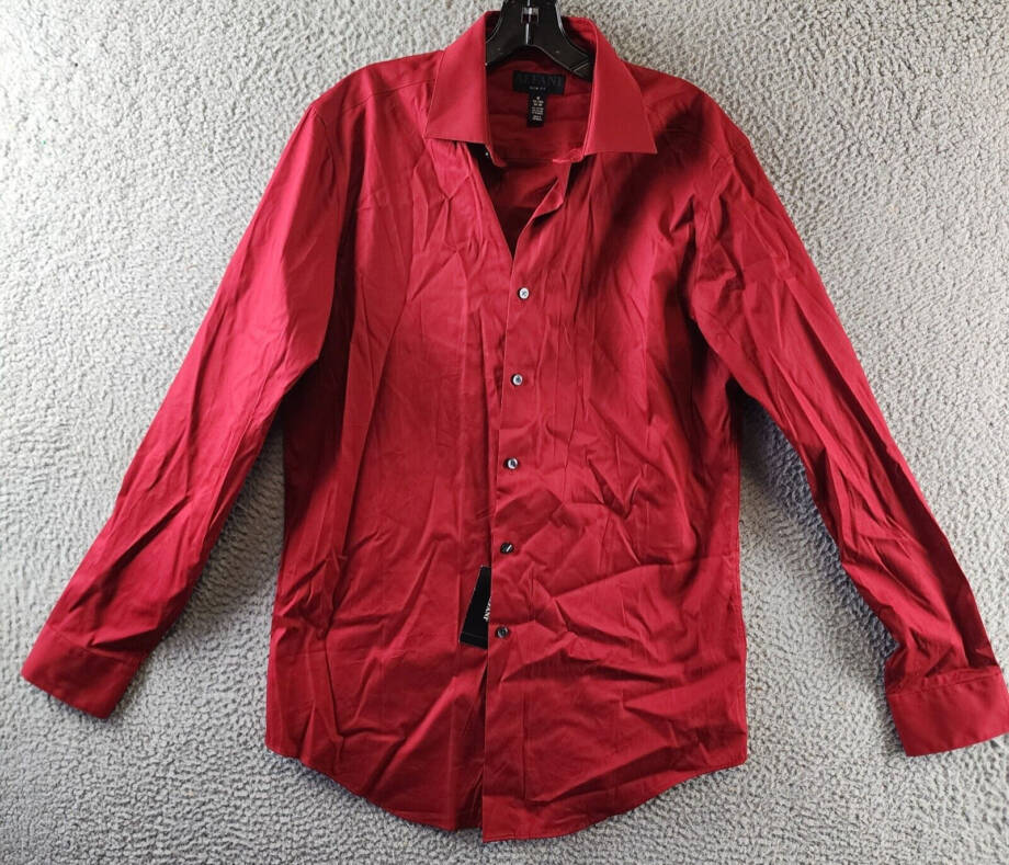Alfani Slim Fit Stain Resistant Dress Shirt Men's M 34-35/15-15.5 Crimson Red