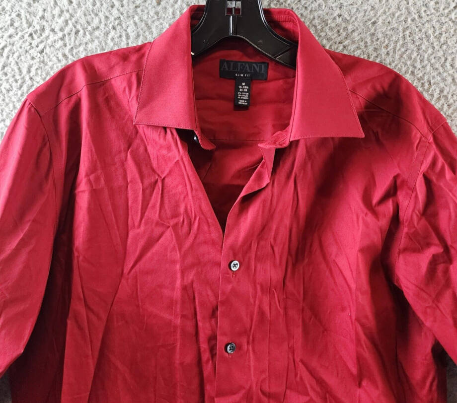 Alfani Slim Fit Stain Resistant Dress Shirt Men's M 34-35/15-15.5 Crimson Red