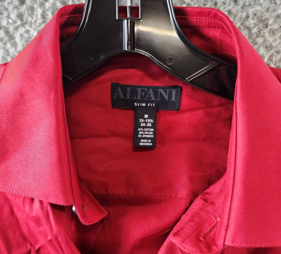 Alfani Slim Fit Stain Resistant Dress Shirt Men's M 34-35/15-15.5 Crimson Red