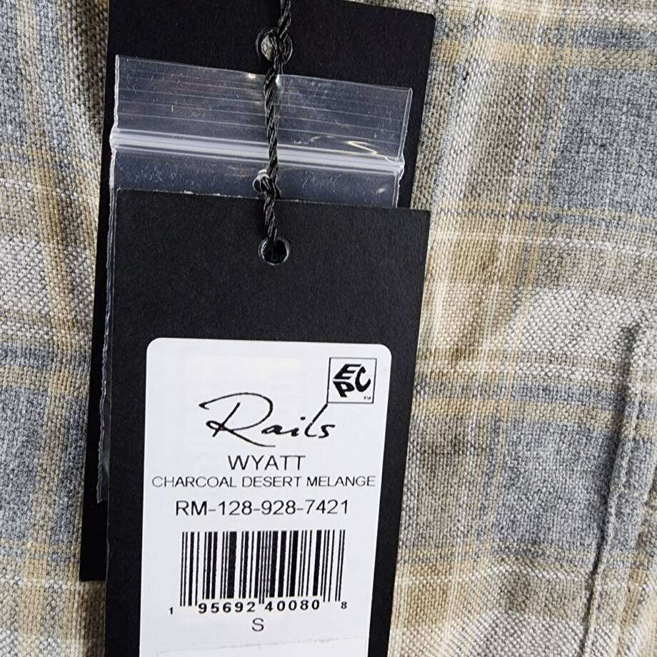 Rails Wyatt Plaid Button Up Shirt Men's S Charcoal Dessert Melange Long Sleeve
