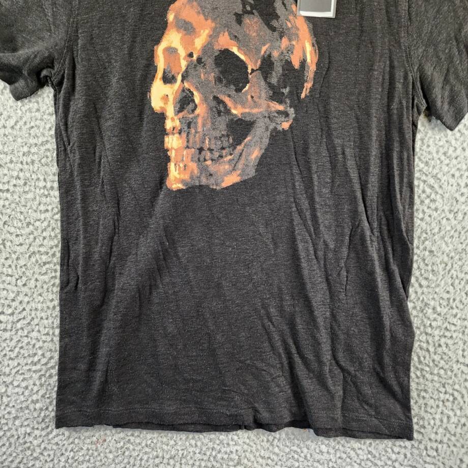 John Varvatos Oil Skull Graphic Tee Men's S Black Linen Blend Crewneck Pullover