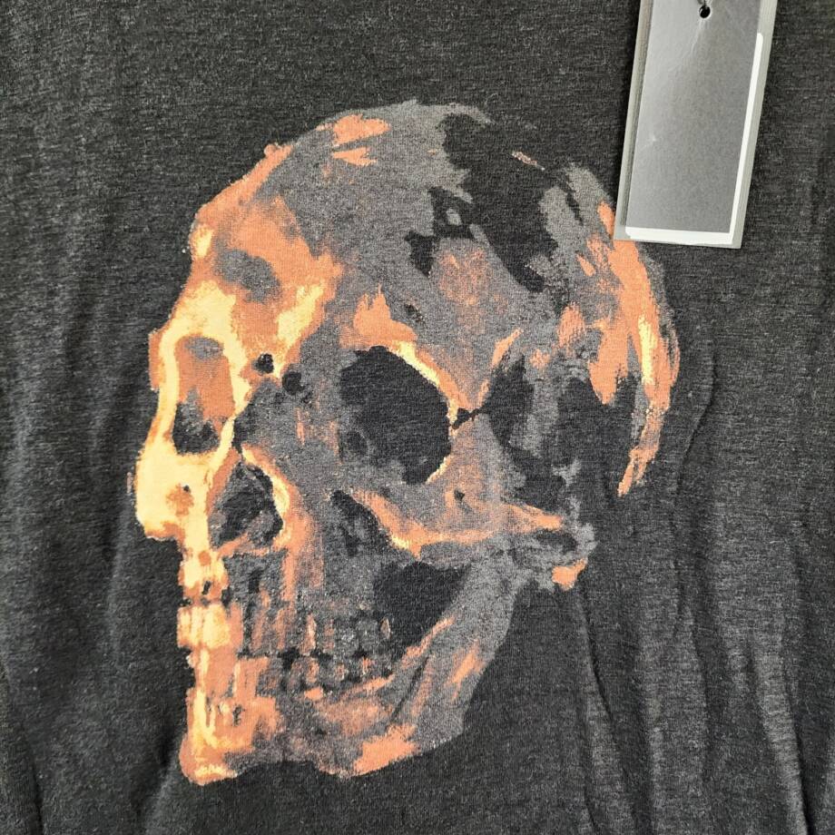 John Varvatos Oil Skull Graphic Tee Men's S Black Linen Blend Crewneck Pullover