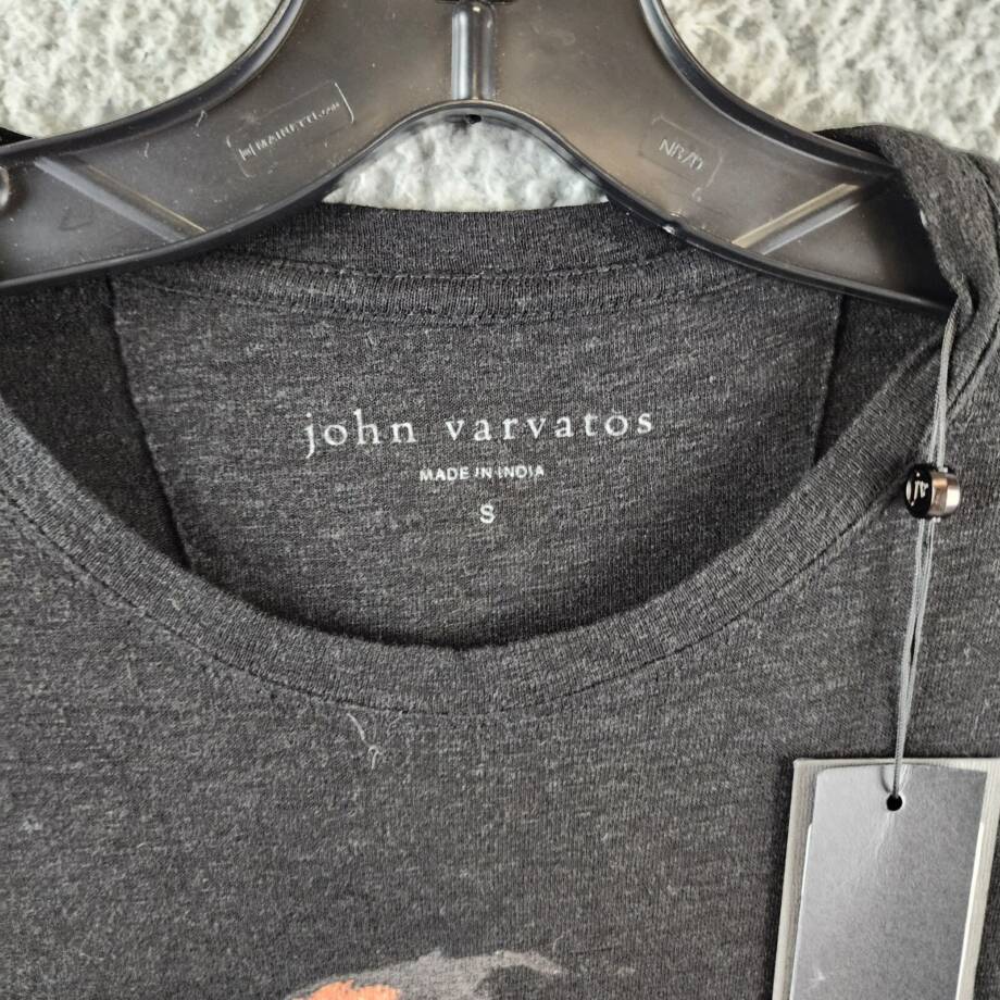 John Varvatos Oil Skull Graphic Tee Men's S Black Linen Blend Crewneck Pullover