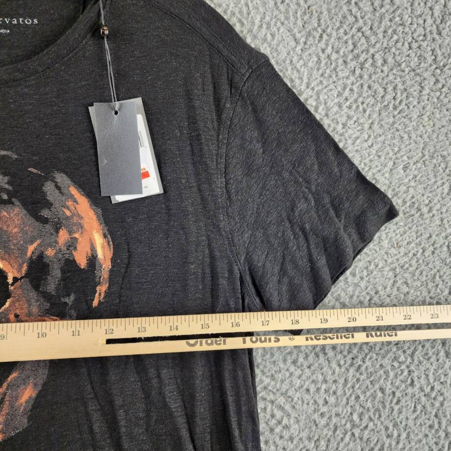 John Varvatos Oil Skull Graphic Tee Men's S Black Linen Blend Crewneck Pullover