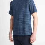 Vince Plaited Stripe Crew Neck T-Shirt Men's L Midnight Sky/Blue Short Sleeve