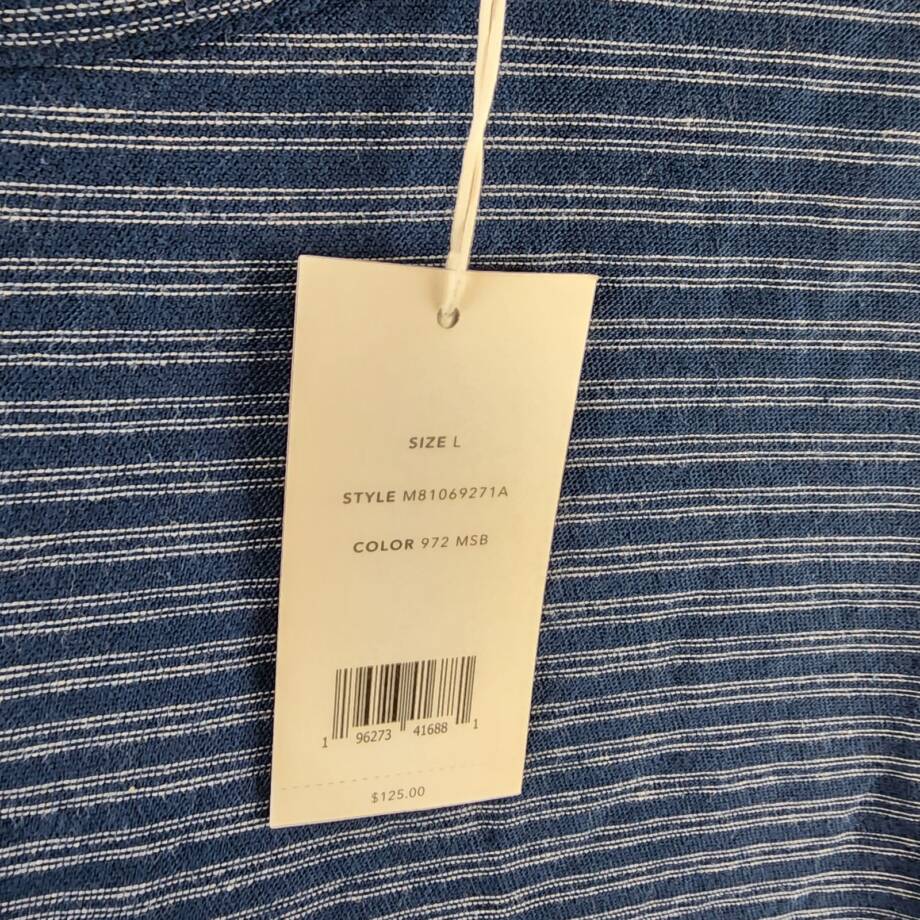 Vince Plaited Stripe Crew Neck T-Shirt Men's L Midnight Sky/Blue Short Sleeve