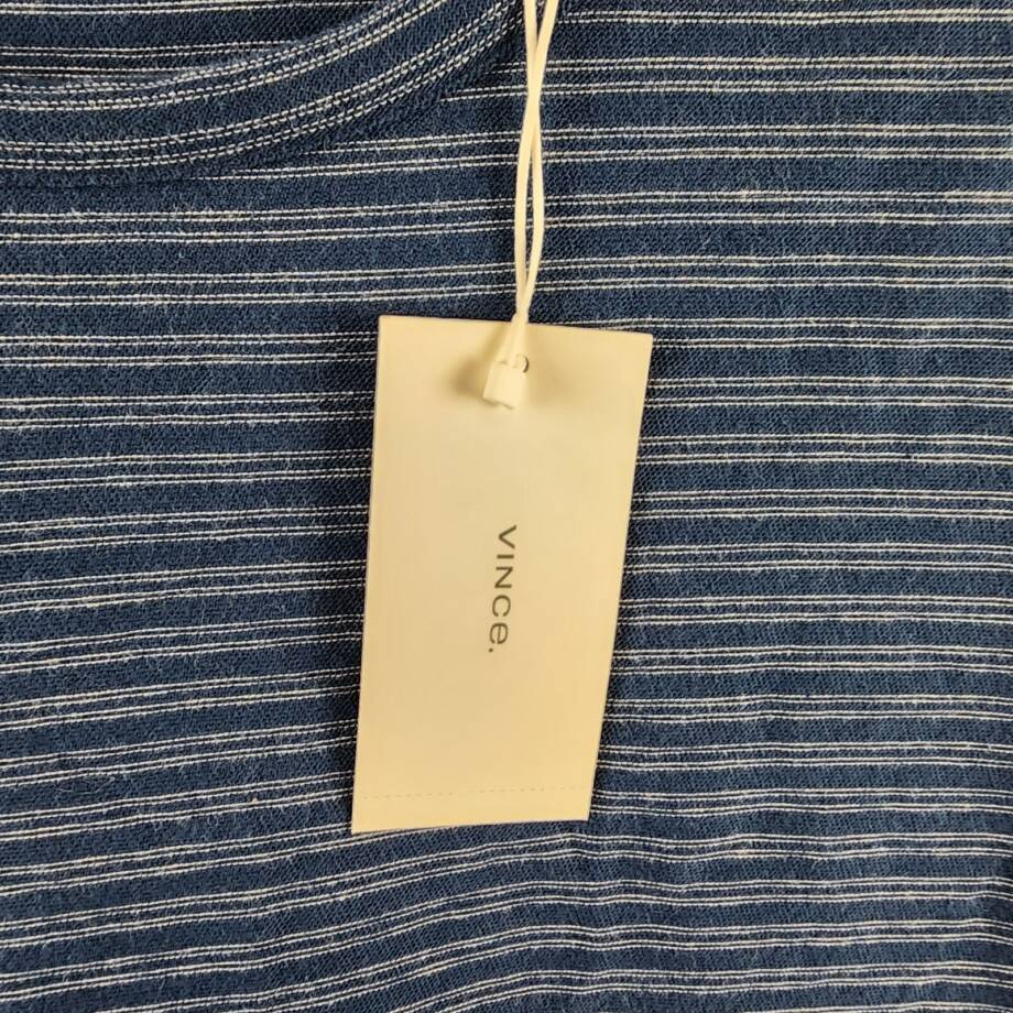 Vince Plaited Stripe Crew Neck T-Shirt Men's L Midnight Sky/Blue Short Sleeve