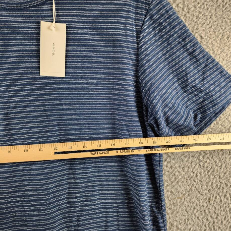 Vince Plaited Stripe Crew Neck T-Shirt Men's L Midnight Sky/Blue Short Sleeve