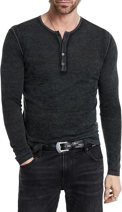 John Varvatos Christie Reversible Silk-Cashmere Henley Shirt Mens L Forest Green