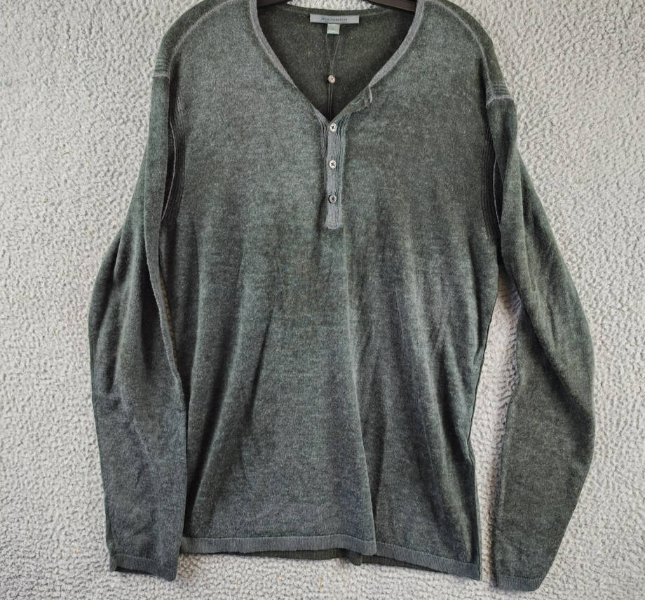 John Varvatos Christie Reversible Silk-Cashmere Henley Shirt Mens L Forest Green