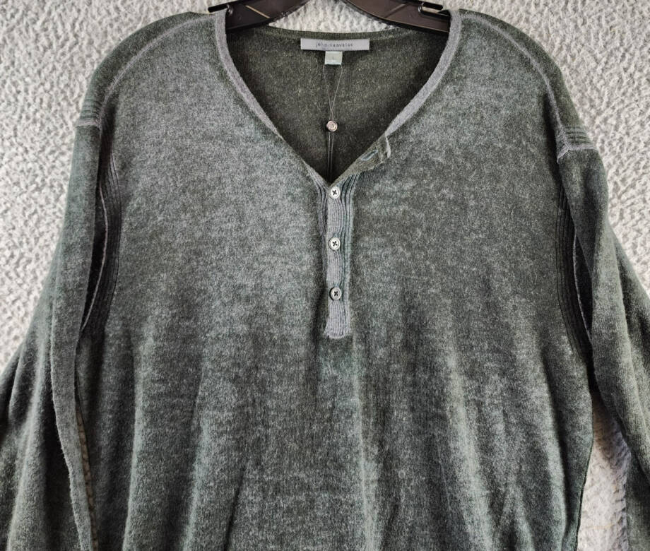 John Varvatos Christie Reversible Silk-Cashmere Henley Shirt Mens L Forest Green