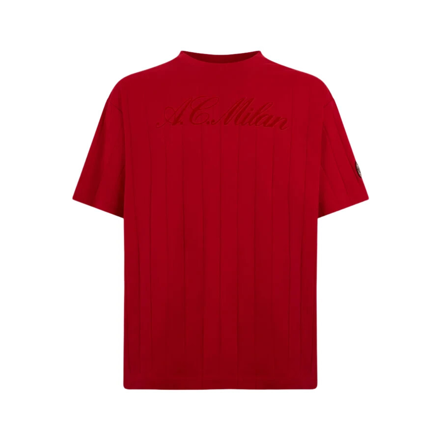 AC Milan Regular Fit Logo T-Shirt Men's L Red Crewneck Pullover Short Sleeve