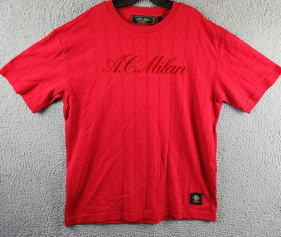AC Milan Regular Fit Logo T-Shirt Men's L Red Crewneck Pullover Short Sleeve