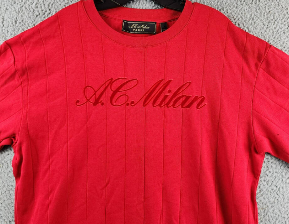 AC Milan Regular Fit Logo T-Shirt Men's L Red Crewneck Pullover Short Sleeve