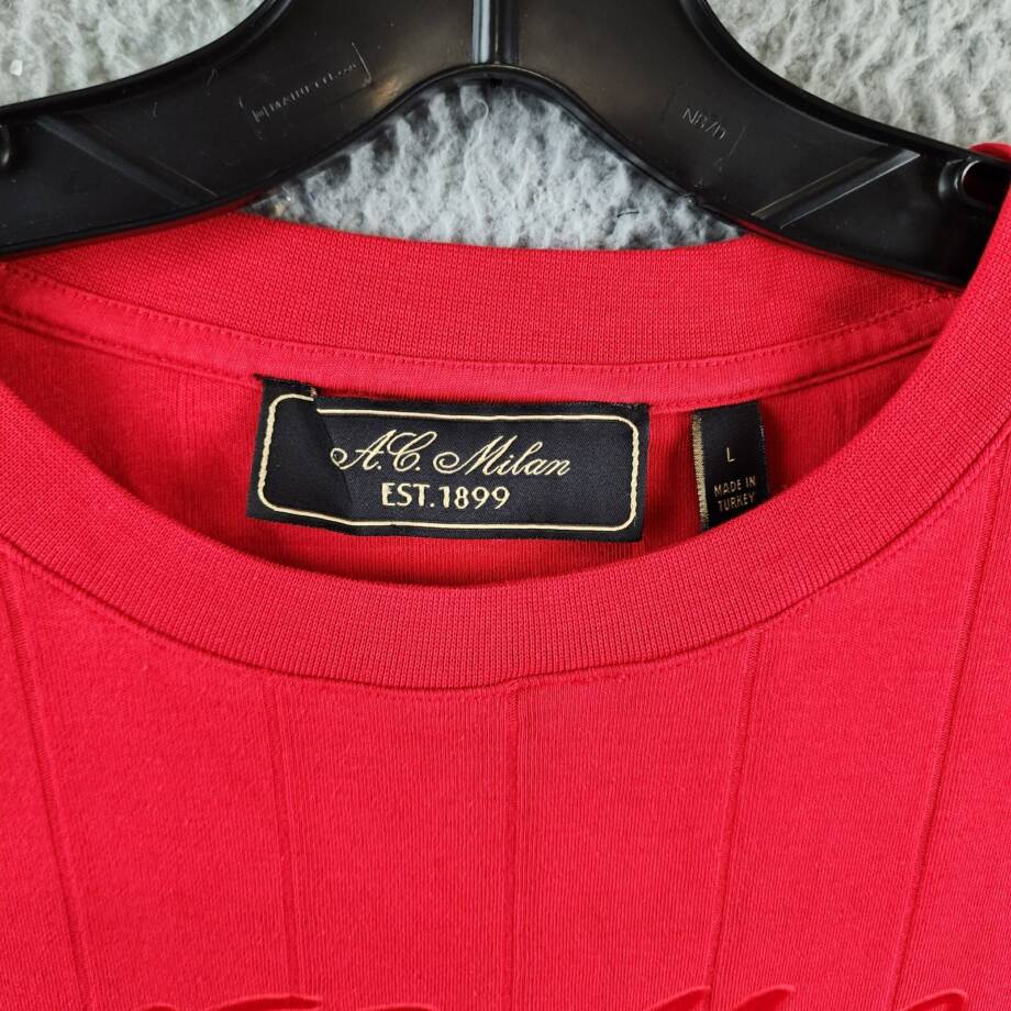 AC Milan Regular Fit Logo T-Shirt Men's L Red Crewneck Pullover Short Sleeve