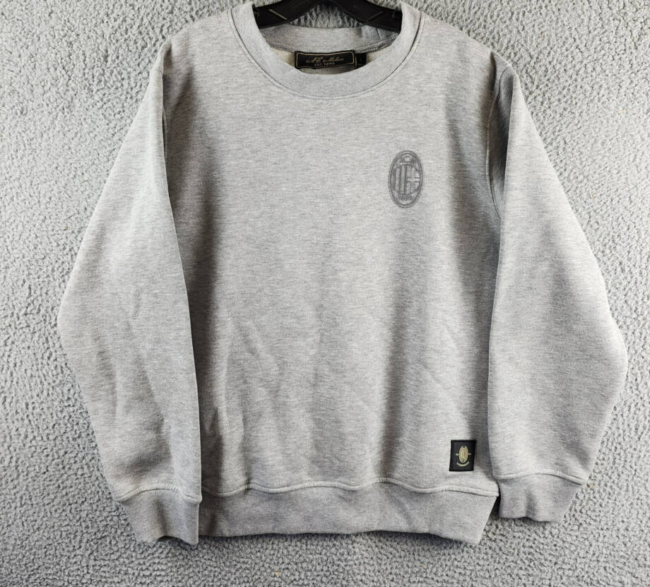 A.C Milan Logo Sweatshirt Men's L Gray Heather Embroidered Long Sleeve Pullover