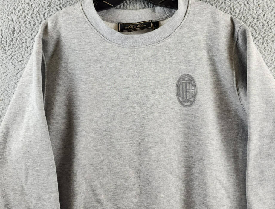 A.C Milan Logo Sweatshirt Men's L Gray Heather Embroidered Long Sleeve Pullover