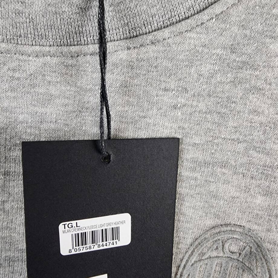 A.C Milan Logo Sweatshirt Men's L Gray Heather Embroidered Long Sleeve Pullover
