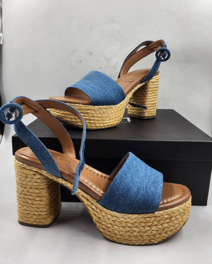 Marc Fisher Ltd Palyca Block Heel Open Toe Dress Sandals Women's 8M Dark Blue